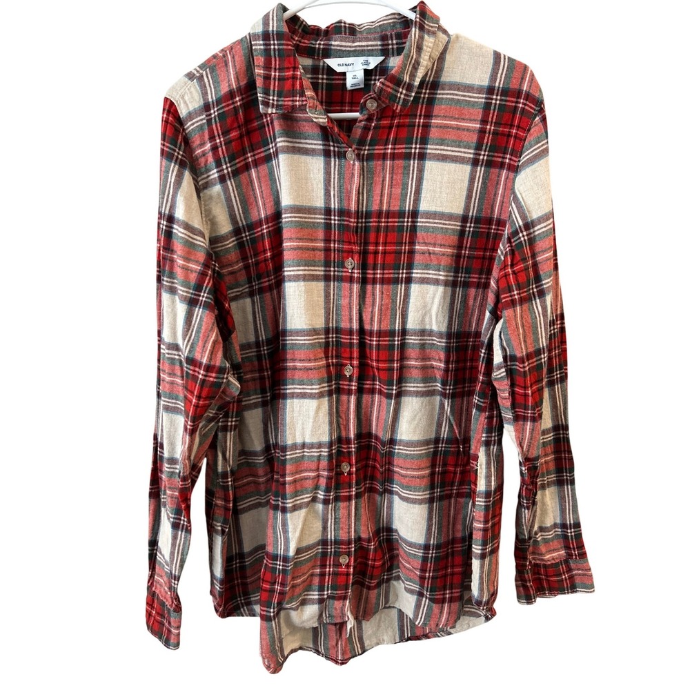 Old Navy The Classic Shirt Red Plaid Flannel Button Down‎ Women's XL Tall